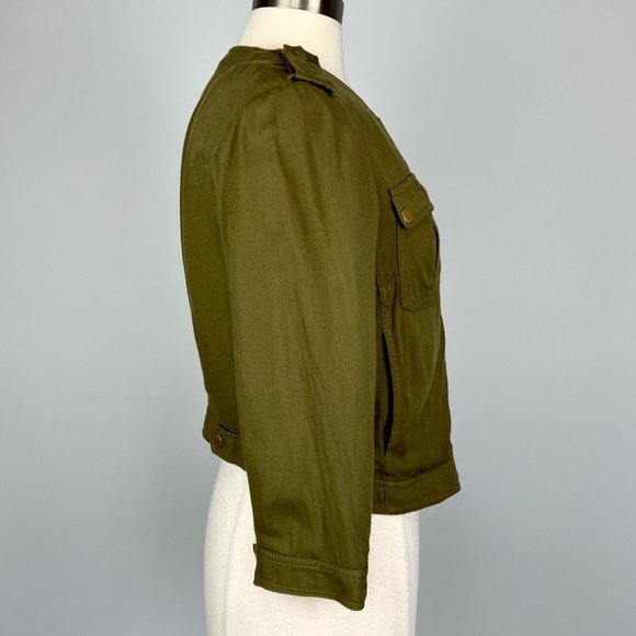 Rachel Roy Womens Snap Front Crop Utility Jacket Olive Green Bomber size Large - Picture 5 of 11